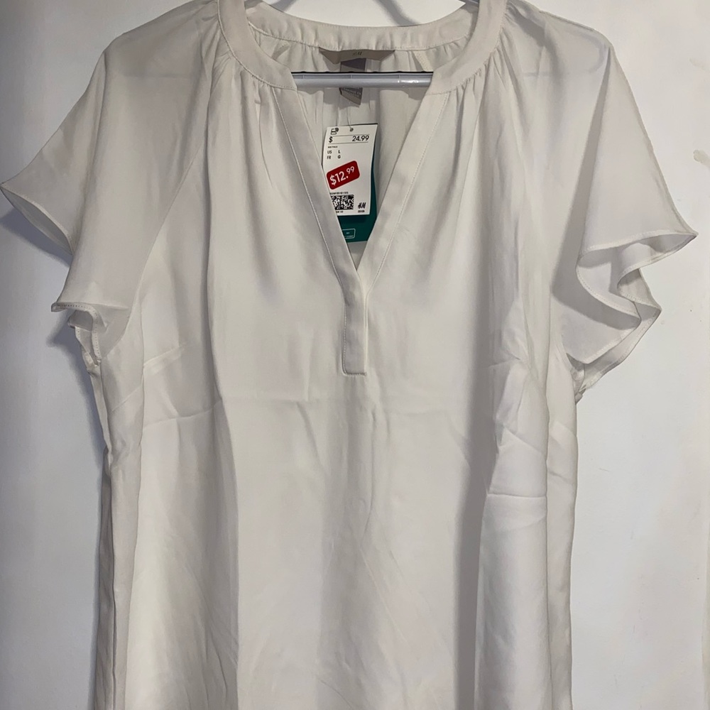 H&M White Blouse with Short Sleeve